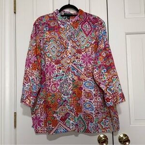 Ralph Lauren Multicolor Paisley 3/4 Sleeve Cotton Blouse Size 3X